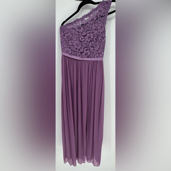 David's Bridal Long One Shoulder Lace Bridesmaid Dress - Picture 1 of 13